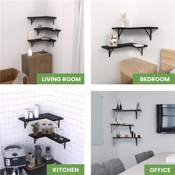 Floating Corner Shelves Set of 3, Corner Shelves Wall Mounted, (Black) - Picture 6 of 6